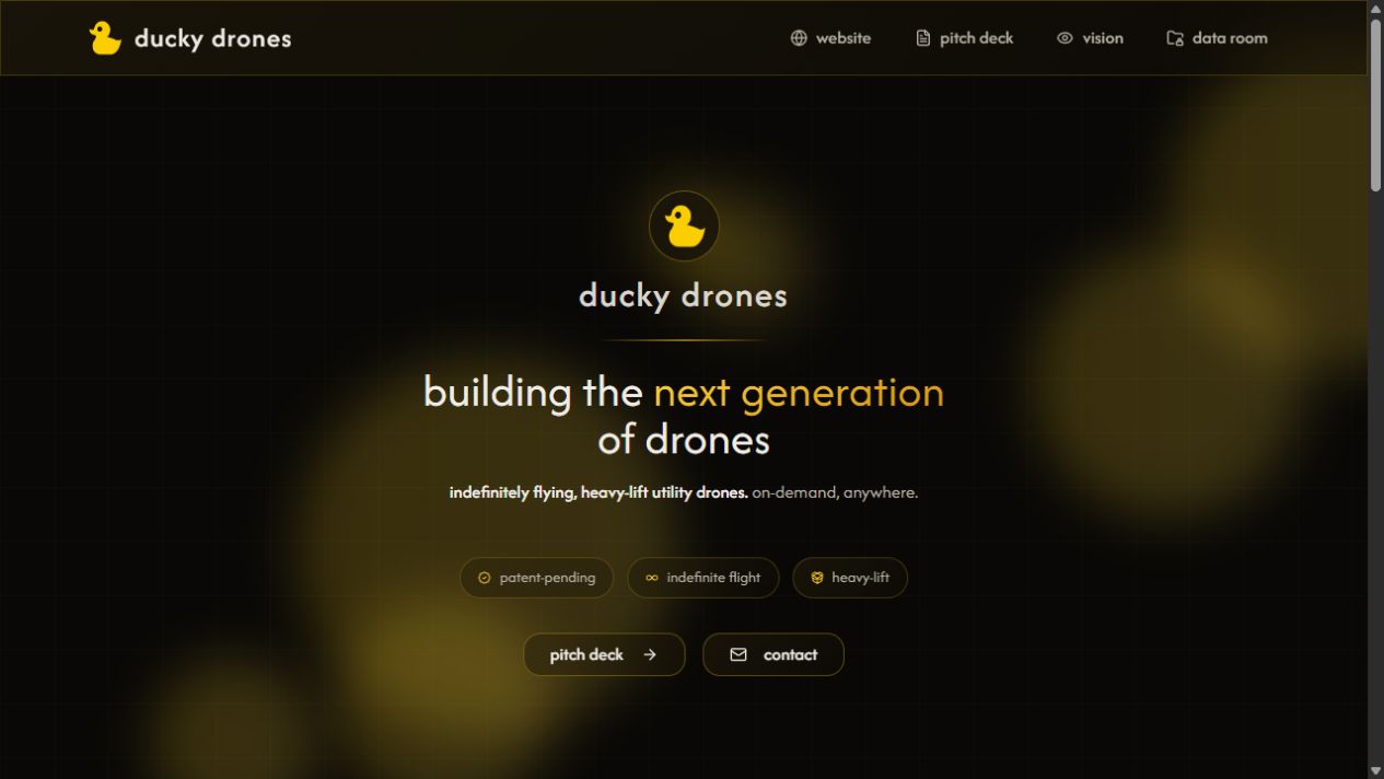 Ducky Drones homepage presenting its next generation heavy-lift drones