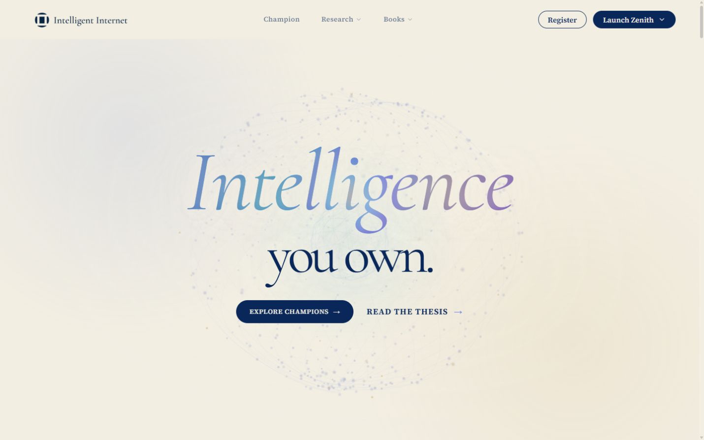 Intelligent Internet homepage with the headline Intelligence you own