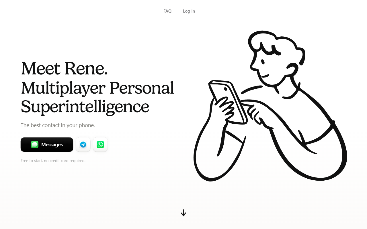 Rene homepage introducing its messaging-based personal AI assistant